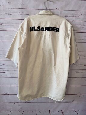 JIL SANDER Men’s Size 41 16.5 Canvas Cotton Short Sleeve Shirt Ecru White Italy
